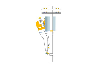 Lighting and Electricity Vector Illustration featuring a Light Bulb, Lamp, and Energy Maintenance Service Panel Cabinet for Technician Electrical Work