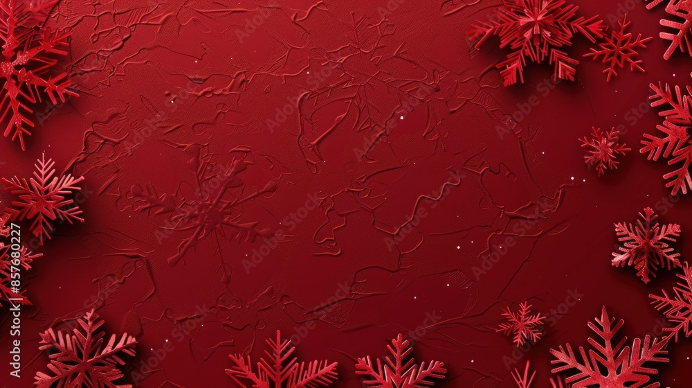 Poster a red background with snowflakes scattered across it. generate ai image