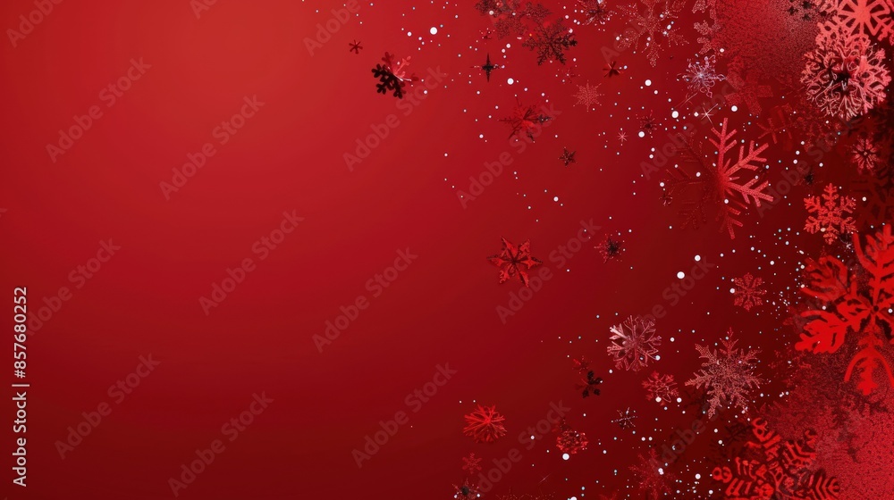 Poster a red background with snowflakes scattered across it. generate ai image
