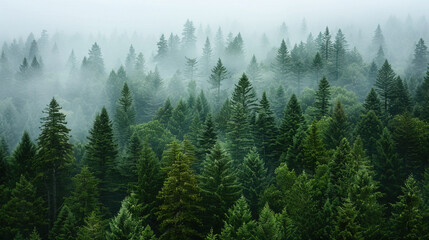 the view of tropical rain forest with mist 