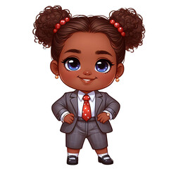 Illustration of a cute toddler baby boss child dressed in a business suit and red tie, exuding confidence and charm, perfect for business and educational themes.