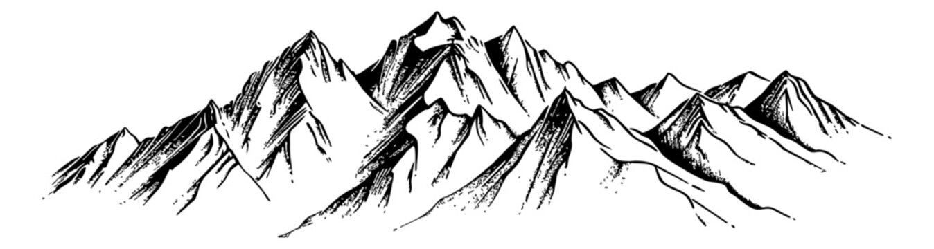 mountain engraving black and white outline