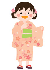 浴衣を着て笑っている女の子のベクターイラスト