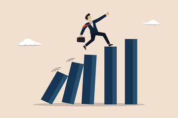 Fototapeta premium Taking initiative to win business competition, entrepreneurship to overcome difficulty, challenge concept, businessman taking initiative to climb growth graph.