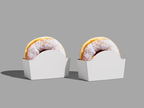 White Blank Donut Packaging Mockup With Realistic Donut for Single Serving