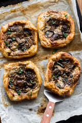 Delicious and creamy gourmet mushroom pastries hot out of the oven.