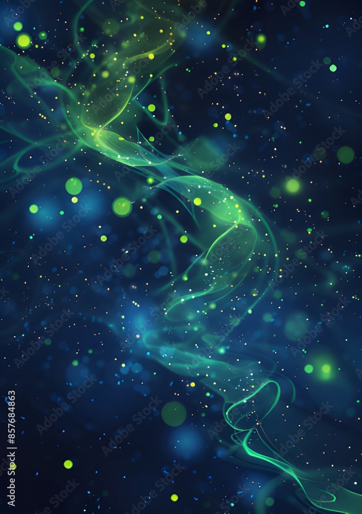 Wall mural a blue background with green glowing lines and dots ai generative