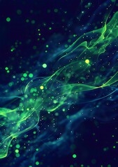 A blue background with green glowing lines and dots ai generative