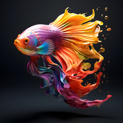 Fototapeta premium A rainbow-colored fish swimming in the water degre