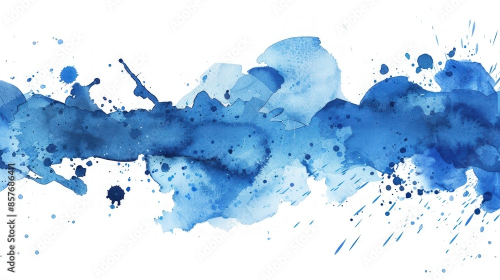 Poster a blue line with splatters of paint on it. generate ai image