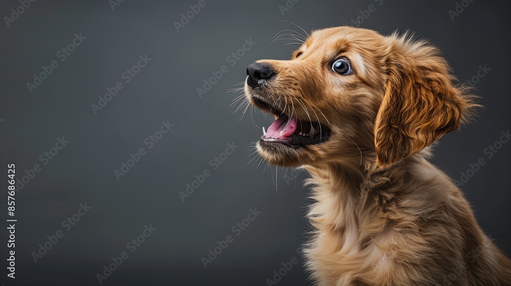 Sticker A Surprised Golden Retriever Puppy: A surprised Golden Retriever puppy with wide eyes and an open mouth