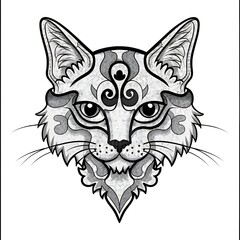  tattoo cat Black and white hand-drawn image