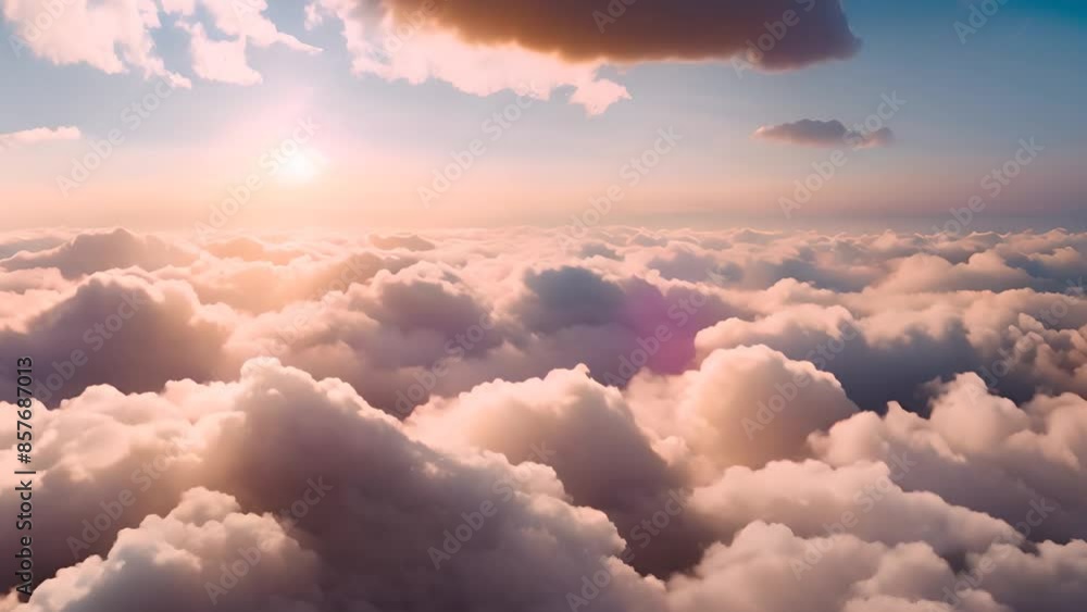Poster sunset above fluffy clouds generative ai