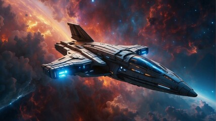 Obraz premium Futuristic spaceship. AI.