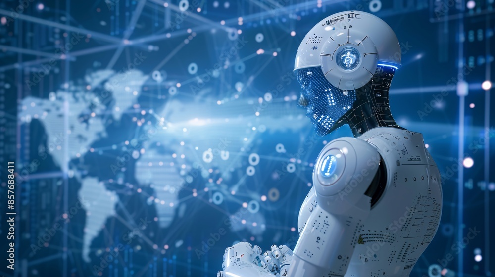 Poster ai and machine learning with a human hand touching a big data network, showcasing brain data creativ