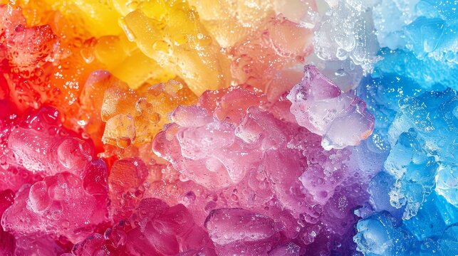 Close-up of colorful Kool-Aid slushies, icy texture and vibrant colors, ideal for fast thirst relief, raw and refreshing detail