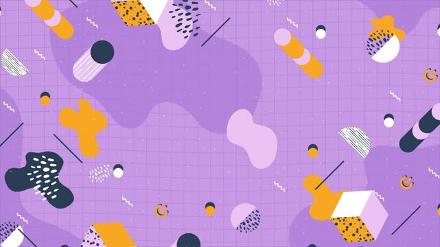 Retro abstract 80's 90's design pattern background. Memphis style with geometrical shapes of different vintage colors. Seamless 4k pop art design.