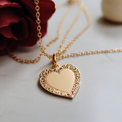Two gold necklaces with a heart medallion