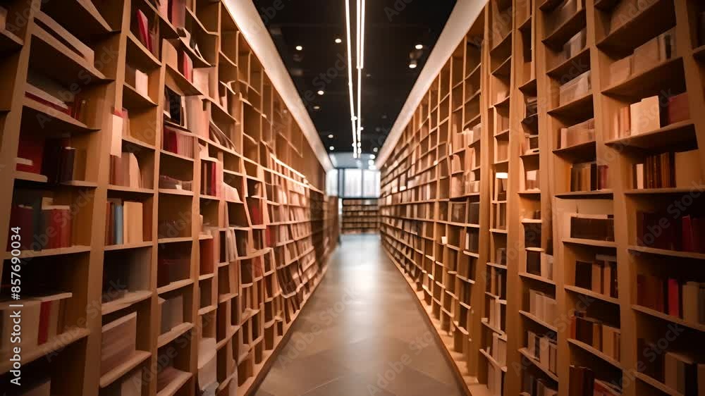 Poster library hallway with bookshelves generative ai