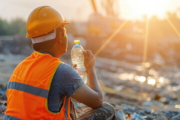 Heat wave, construction workers in hot weather,hot weather shines a light on health, hot weather,heat illness, heat stroke, Generative AI