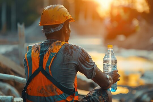 Heat wave, construction workers in hot weather,hot weather shines a light on health, hot weather,heat illness, heat stroke, Generative AI