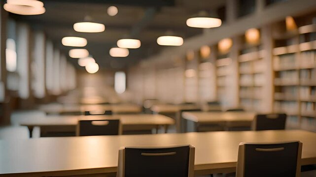 Empty Library Tables and Bookshelves Generative AI
