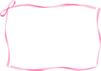 水彩で描いたピンクのリボンフレーム
