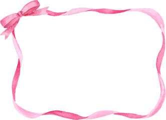 水彩で描いたピンクのリボンフレーム