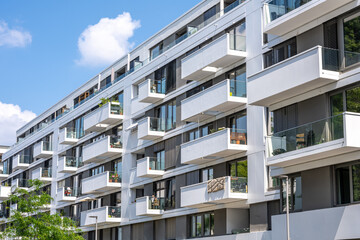 White modern apartment building seen in Berlin, Germany