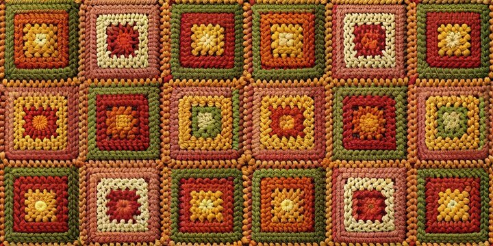 Seamless fall color crochet squares and knit pattern , autumn, fall, color, crochet, knit, seamless, repeating, texture, warm, cozy, squares, geometric, handmade, craft, wool, yarn