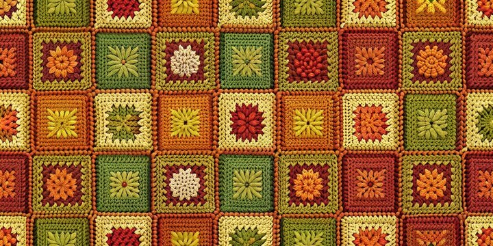 Seamless fall color crochet squares and knit pattern , autumn, fall, color, crochet, knit, seamless, repeating, texture, warm, cozy, squares, geometric, handmade, craft, wool, yarn