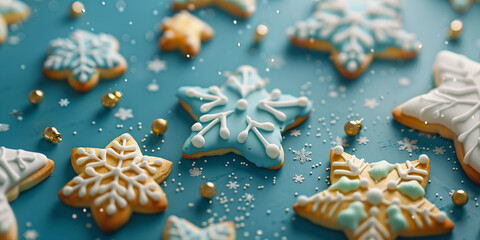 Schöne bunte Weihnachtskekse auf Tisch ausgelegt