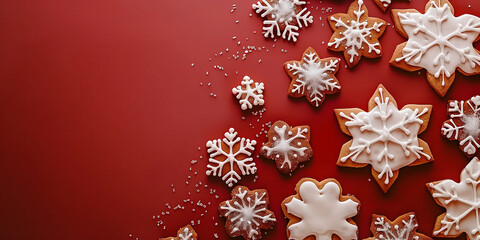 Sch&ouml;ne bunte Weihnachtskekse auf Tisch ausgelegt