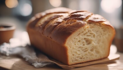 View of delicious Homemade loaf slices sliced baked bread for breakfast