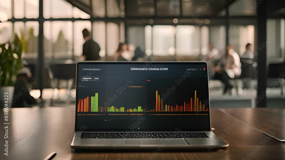 Poster laptop showing bar graph in office generative ai