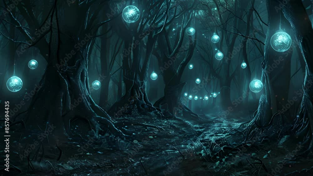 Aufkleber the darkness of the haunted grove was broken only by floating orbs of soft ethereal light leading wa