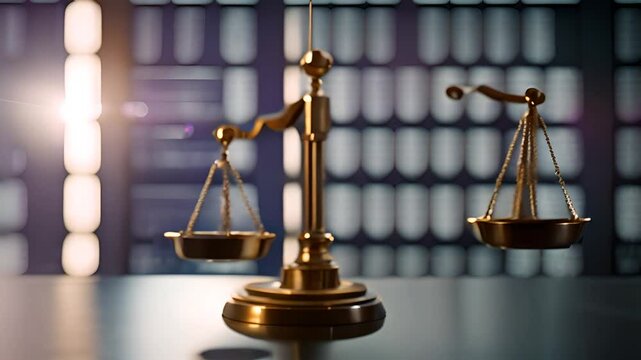 Golden Scales of Justice in Front of Window Generative AI
