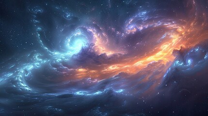 Fototapeta premium Abstract cosmic scene of swirling blue and orange nebula, perfect for space and sci-fi themes