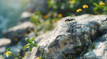 ant set on rock top view