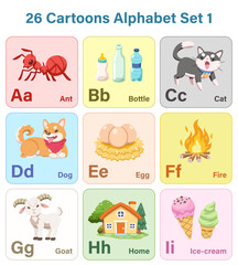 Fototapeta premium Cute English simple Alphabet set cartoon vector illustration