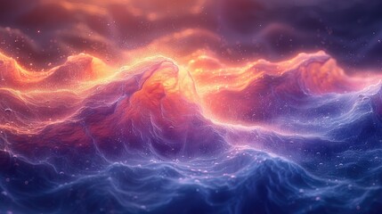 abstract background , ocean waves with fiery colors blending into the water, modern background