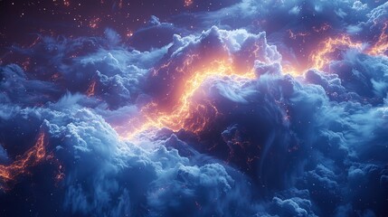 Obraz premium Luminous cloud formations emitting vibrant light, creating an ethereal and celestial atmosphere ideal for fantasy backgrounds