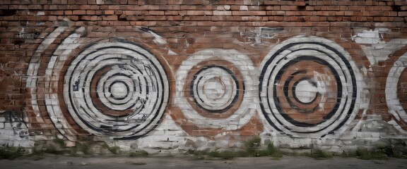 Whitewashed brick wall faded concentric circles remnants