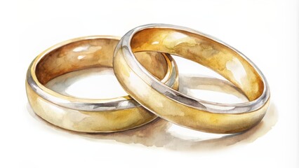 Watercolor of wedding rings on white background, watercolor, wedding, rings, marriage, love, symbolic, jewelry, isolated, romantic, celebration, delicate, art, painting, elegance, design