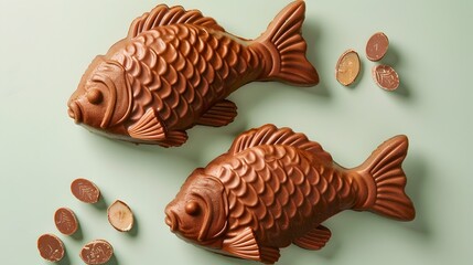 Delectable Japanese Taiyaki Cake with Chocolate Filling on Pastel Backdrop