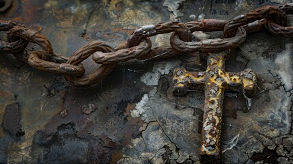 Series of linked chains with a broken link in the middle