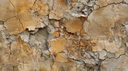 Fototapeta premium Rustic, old plaster background texture, warm earth tones, cracks, weathered, lived-in.