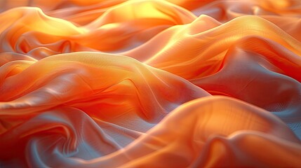 Obraz premium Vibrant orange silky fabric with a glowing texture, creating a dynamic and warm flowing background for stylish designs