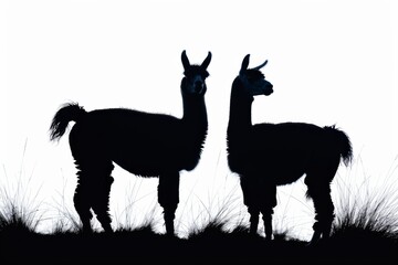 Graceful Silhouettes Two Alpacas Standing