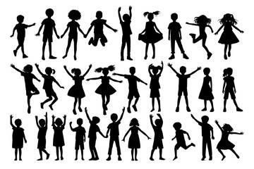 Fototapeta premium Vector silhouettes of kids in various poses.
